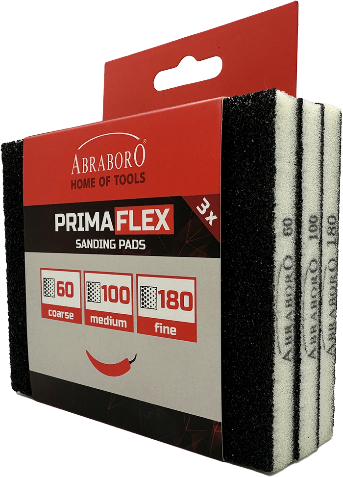 Abraboro PRIMAFLEX csiszolószivacs készlet, 124 x 98 x 12 mm, K60 / K100 / K180, 3 részes termék fő termékképe