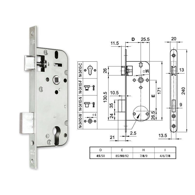Euro-Elzett 3410-C hengerzárbetétes bevésőzár 45/90 mm termék fő termékképe