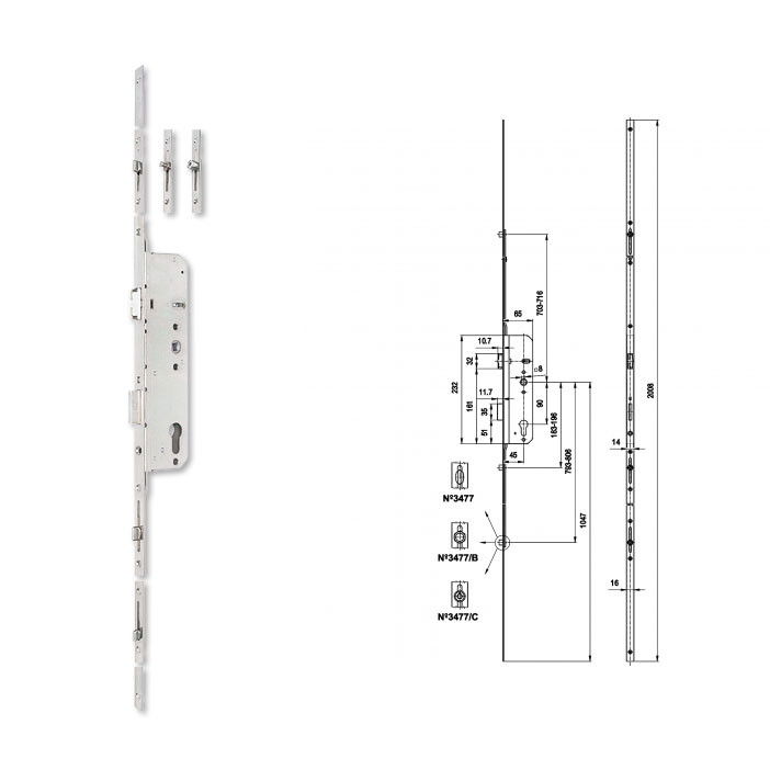 Euro-Elzett 3477 többpontos görgős bevésőzár 45/90 mm termék fő termékképe