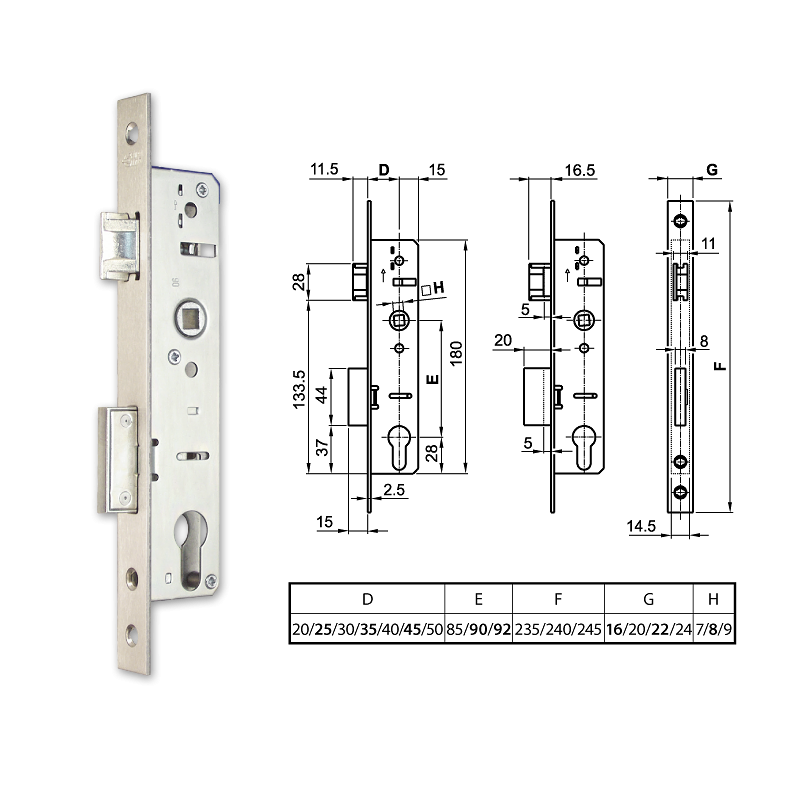 Euro-Elzett EUROPORTÁL hengerzárbetétes, csapdás portálzár 40/92/240/16/8 mm termék fő termékképe