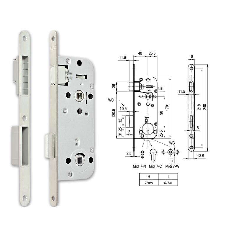 Euro-Elzett MIDI 7-W M mágnescsapdás fordítógombos bevésőzár 40/90 mm termék fő termékképe