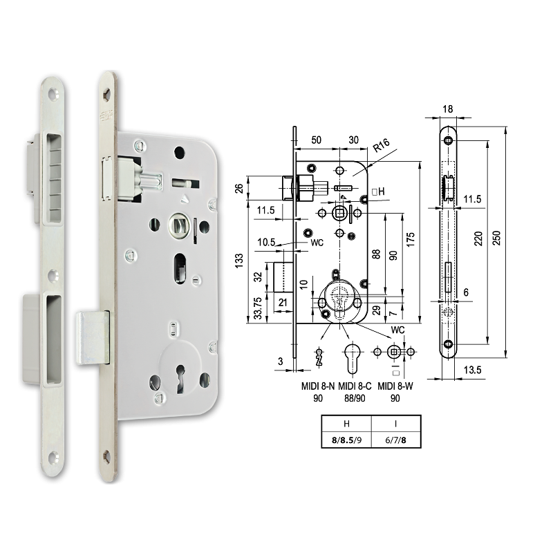 Euro-Elzett MIDI 8-N M mágnescsapdás normál kulcsos bevésőzár 50/90 mm termék fő termékképe