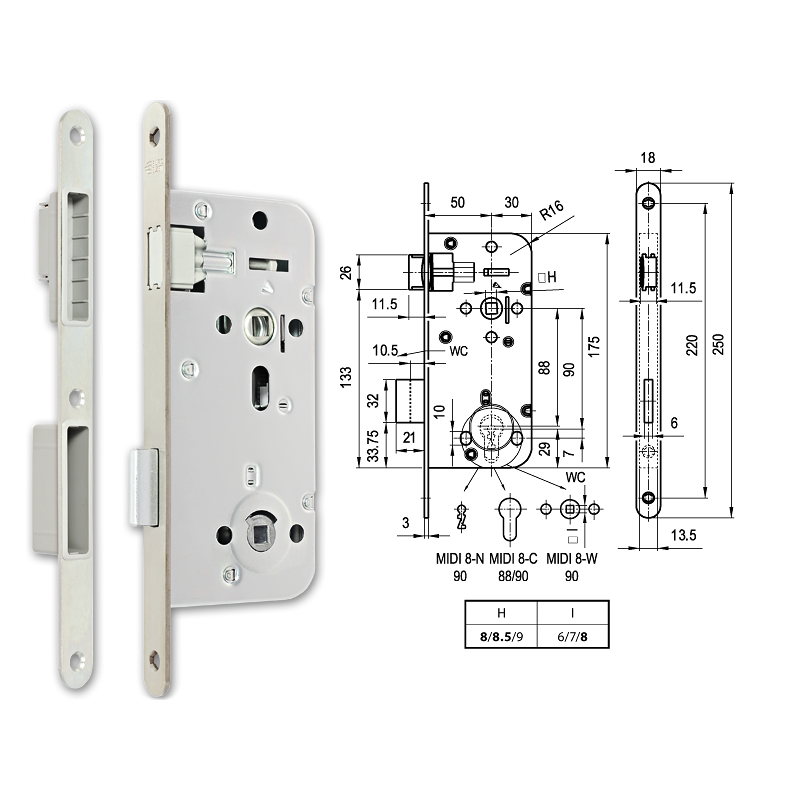 Euro-Elzett MIDI 8-W M mágnescsapdás fordítógombos bevésőzár 50/90 mm termék fő termékképe